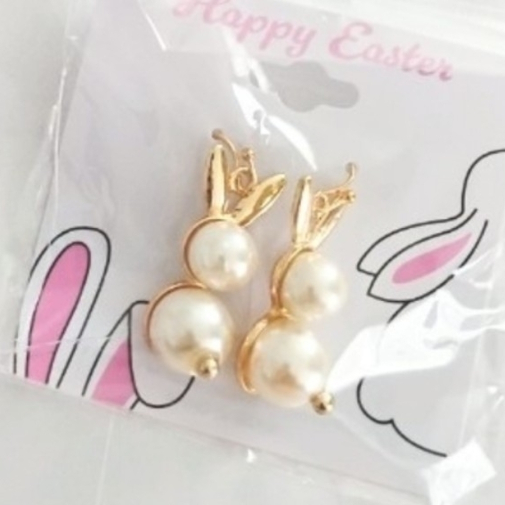 Gold and Pearl Bunny Earrings